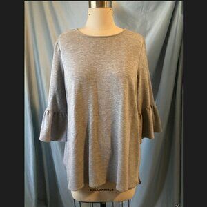 Adrianna Papell Tunic Shirt 3/4 Sleeve with Ruffle Gray size L